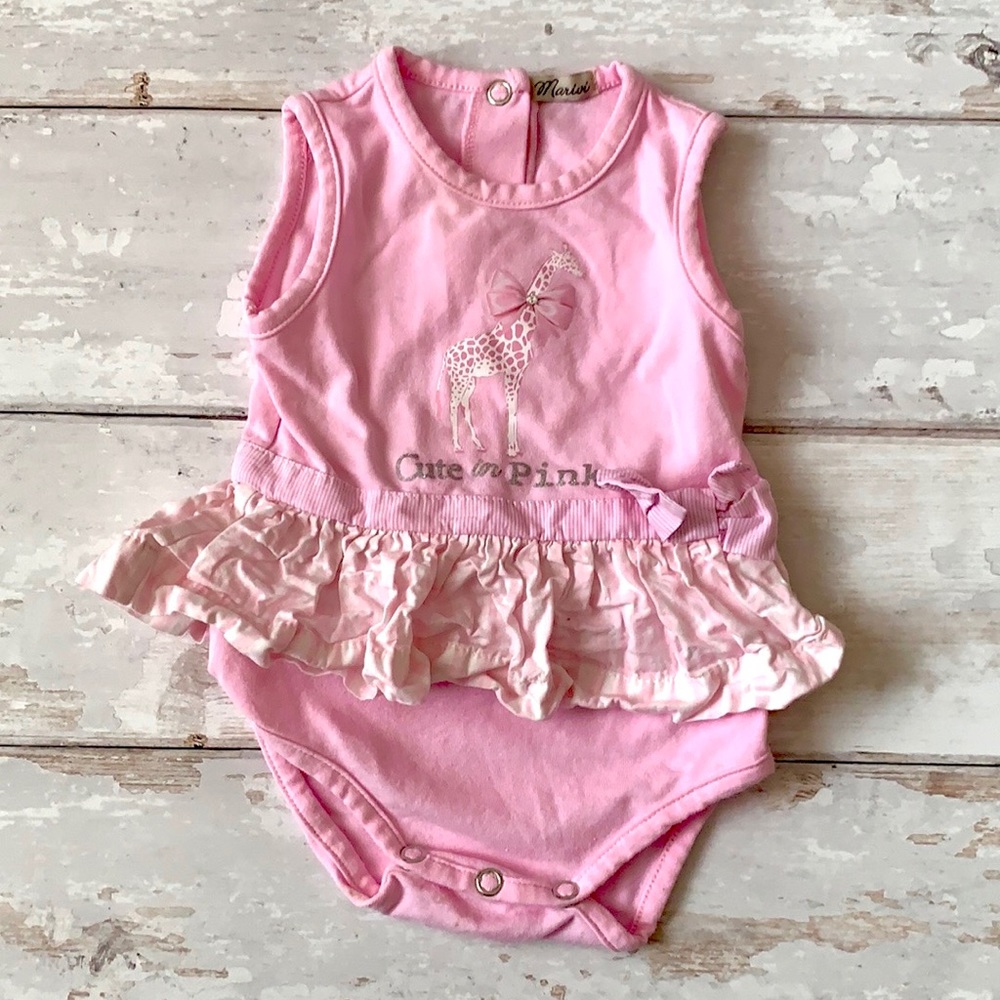 Marivi Baby Girl 3m Onesie Romper Pink Bow Giraffe Outfit